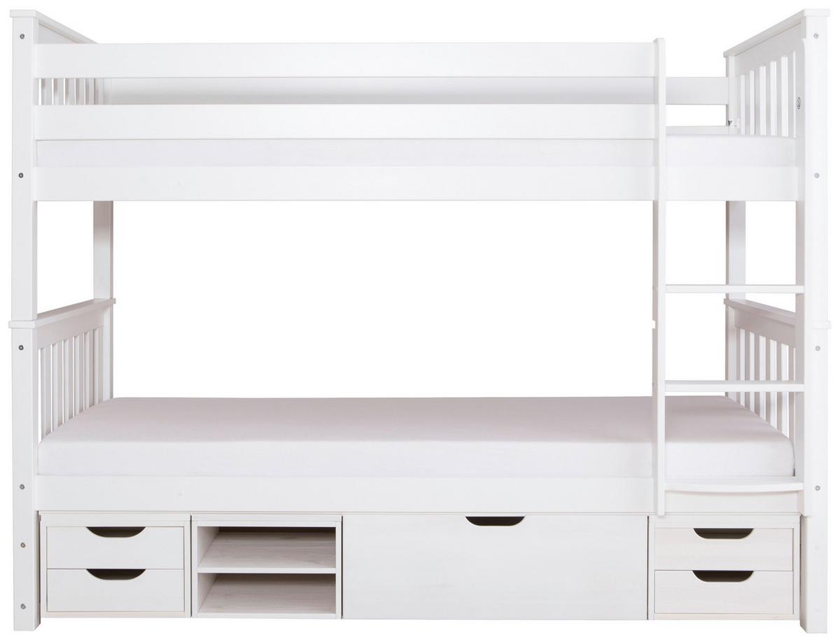 Etagenbett Sammy Weiß Kiefer Massiv 90 Cm Mit Stauraum - Weiß, MODERN, Holz (90/200cm) - MID.YOU