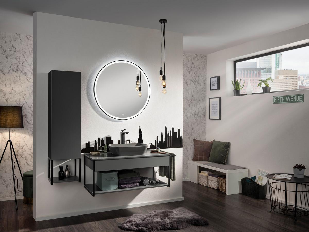 Waschtischunterschrank New York B: 107,5cm Grau - Schwarz/Grau, MODERN, Holzwerkstoff/Metall (107,5/43,5/47,5cm) - MID.YOU