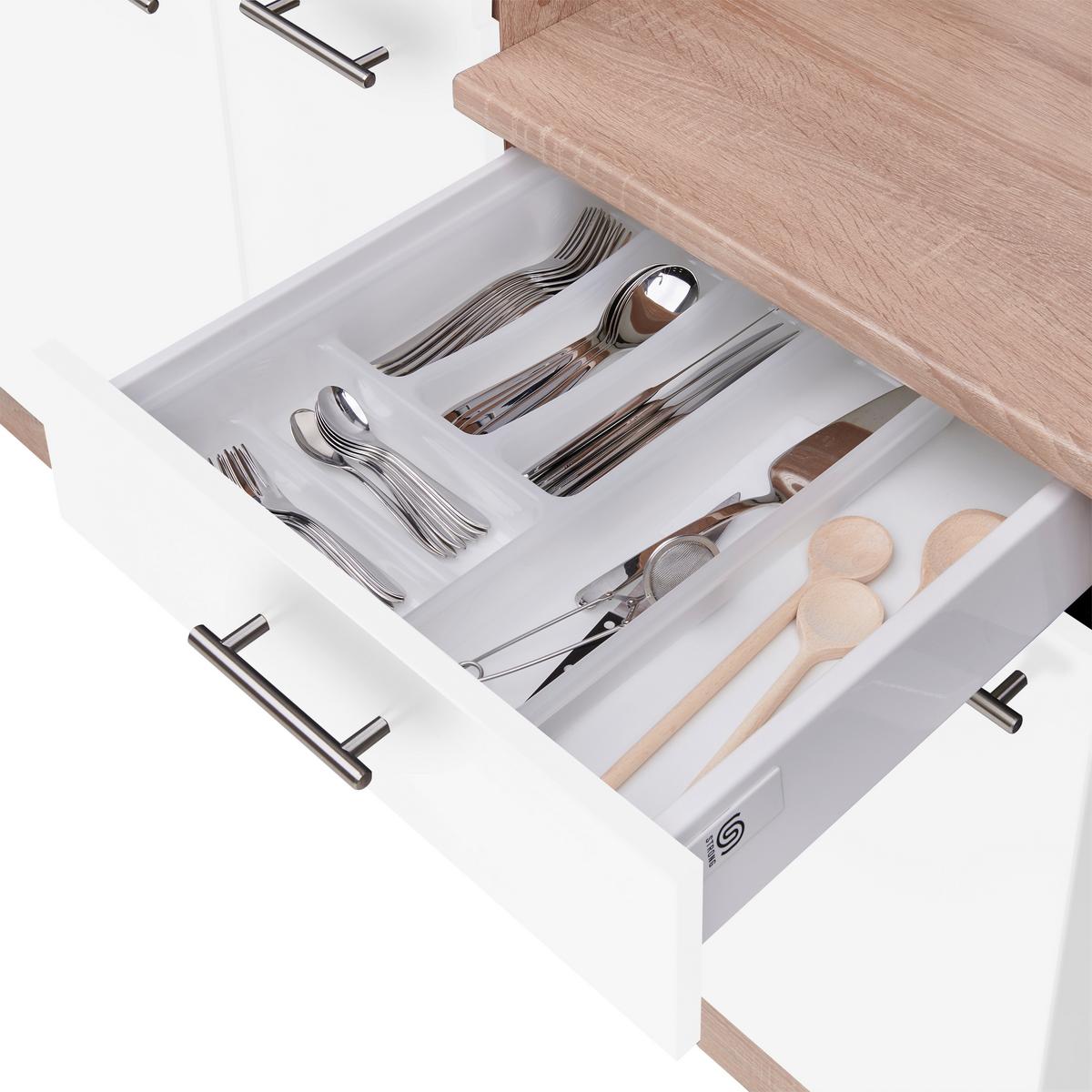 Küchenzeile Economy mit Geräten 310 cm Weiß/Eiche Dekor Modern - Eichefarben/Weiß, Basics, Holzwerkstoff (310cm) - Respekta