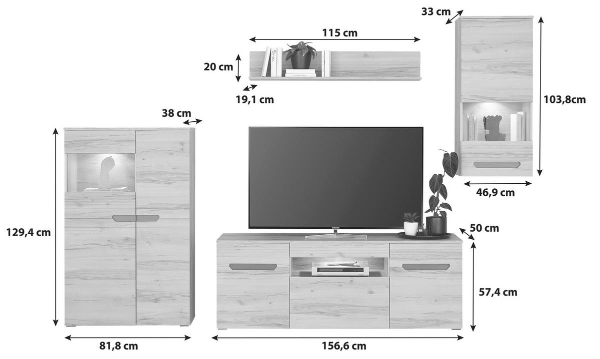Stapelprogramm Alana - Schwarz, MODERN, Glas/Holzwerkstoff (250,4/195,4/50cm)