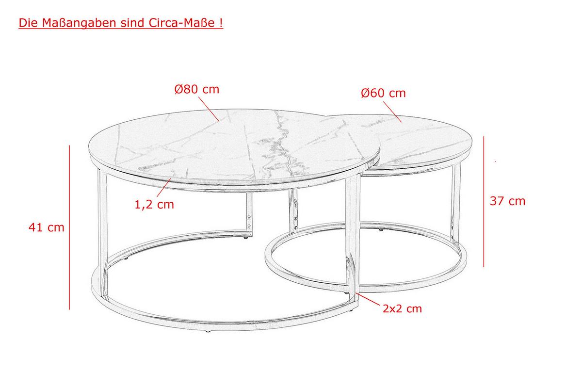 Couchtischset Joel Schwarz D: 80/60 cm - Goldfarben/Schwarz, Design, Stein/Metall (80/60/41/37cm) - Livetastic