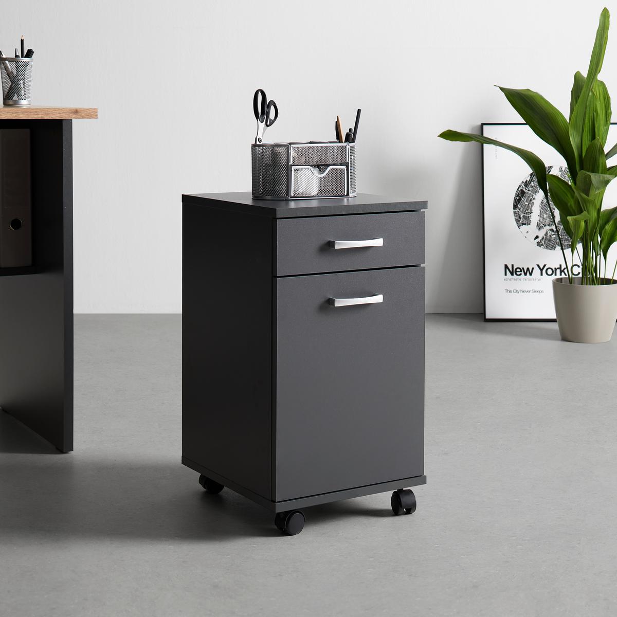 Kontejner CAORLE - barvy chromu/antracitová, Konvenční, kompozitní dřevo/plast (33/59/38cm) - Mömax