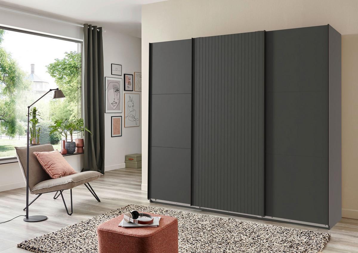 Schwebetürenschrank Andorra Eiche/graphitfarben B: 250 Cm - Graphitfarben, MODERN, Holzwerkstoff (250/216/65cm) - MID.YOU