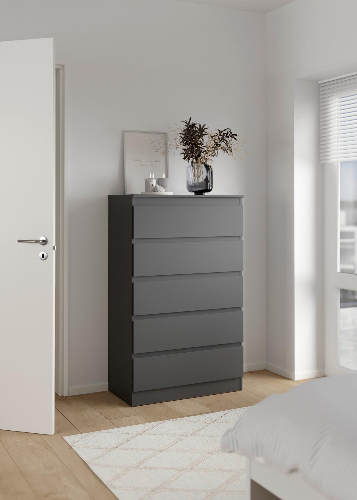 Komoda MARA 5 antracit - antracitová, Konvenční, dřevo/kompozitní dřevo (77/125/42cm) - Mömax