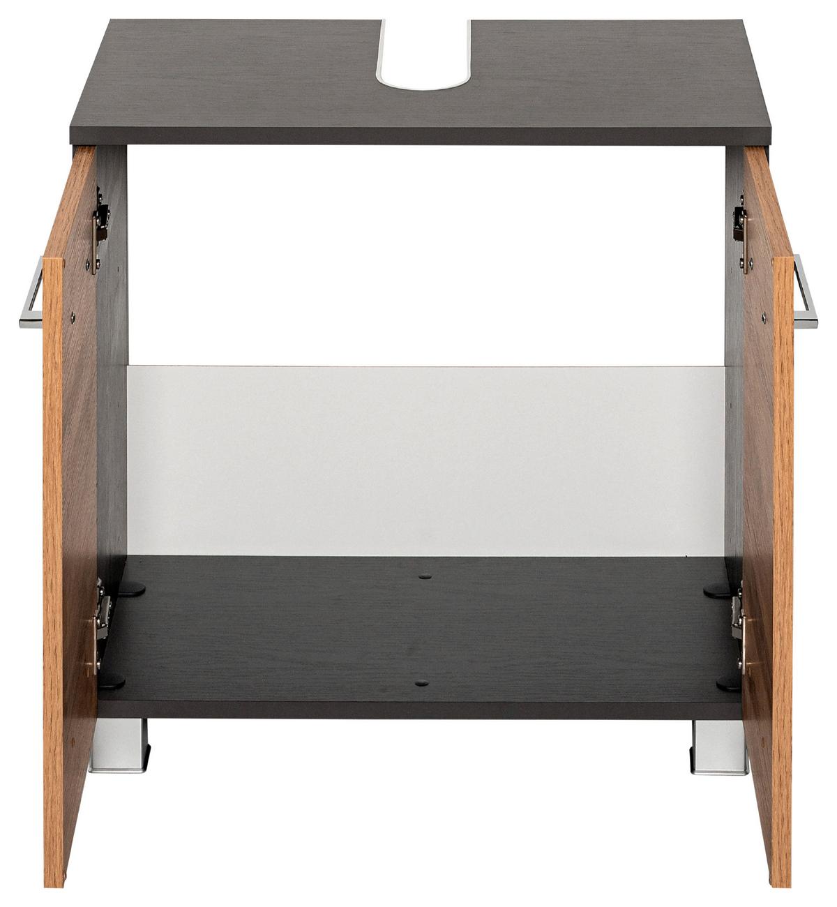 Waschbeckenunterschrank Paris Eiche Wotan/weiß B: 60 Cm - Silberfarben/Eiche Wotan, MODERN, Holzwerkstoff (60/53/35cm) - Held