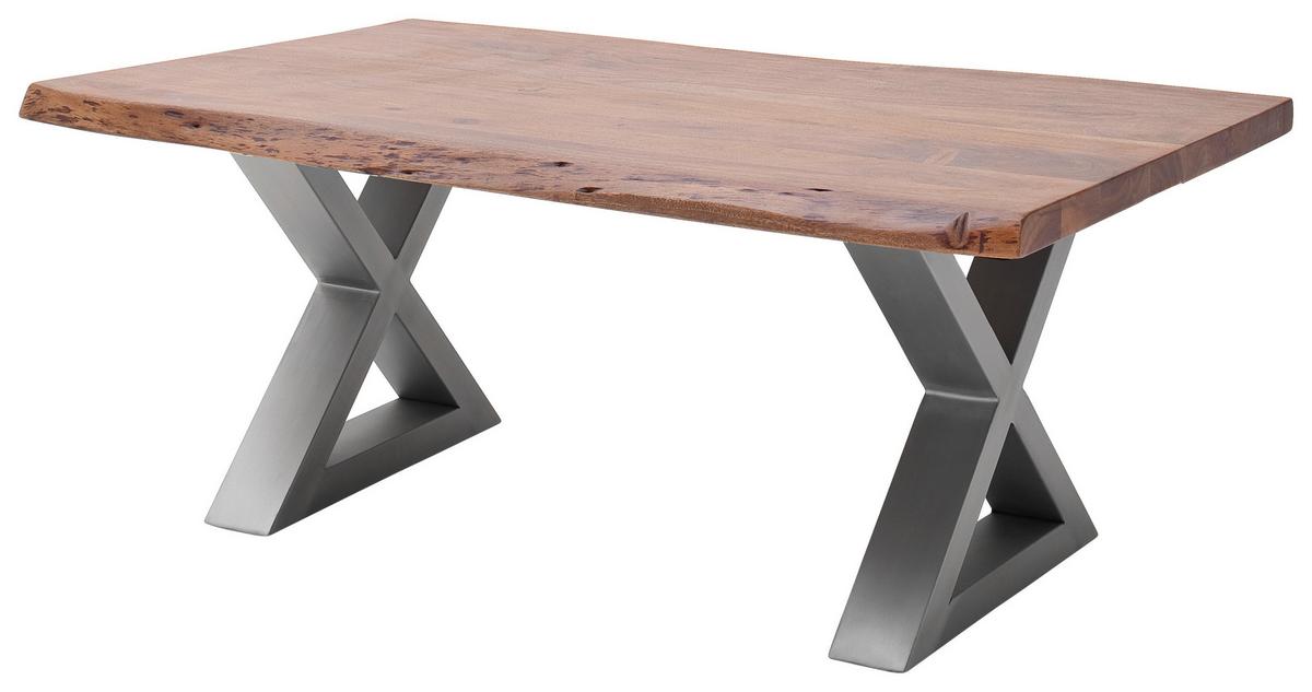 Couchtisch Holz Massiv Cartagena Walnuss/Edelstahlf. - Edelstahlfarben/Walnussfarben, MODERN, Holz/Metall (110/45/70cm)