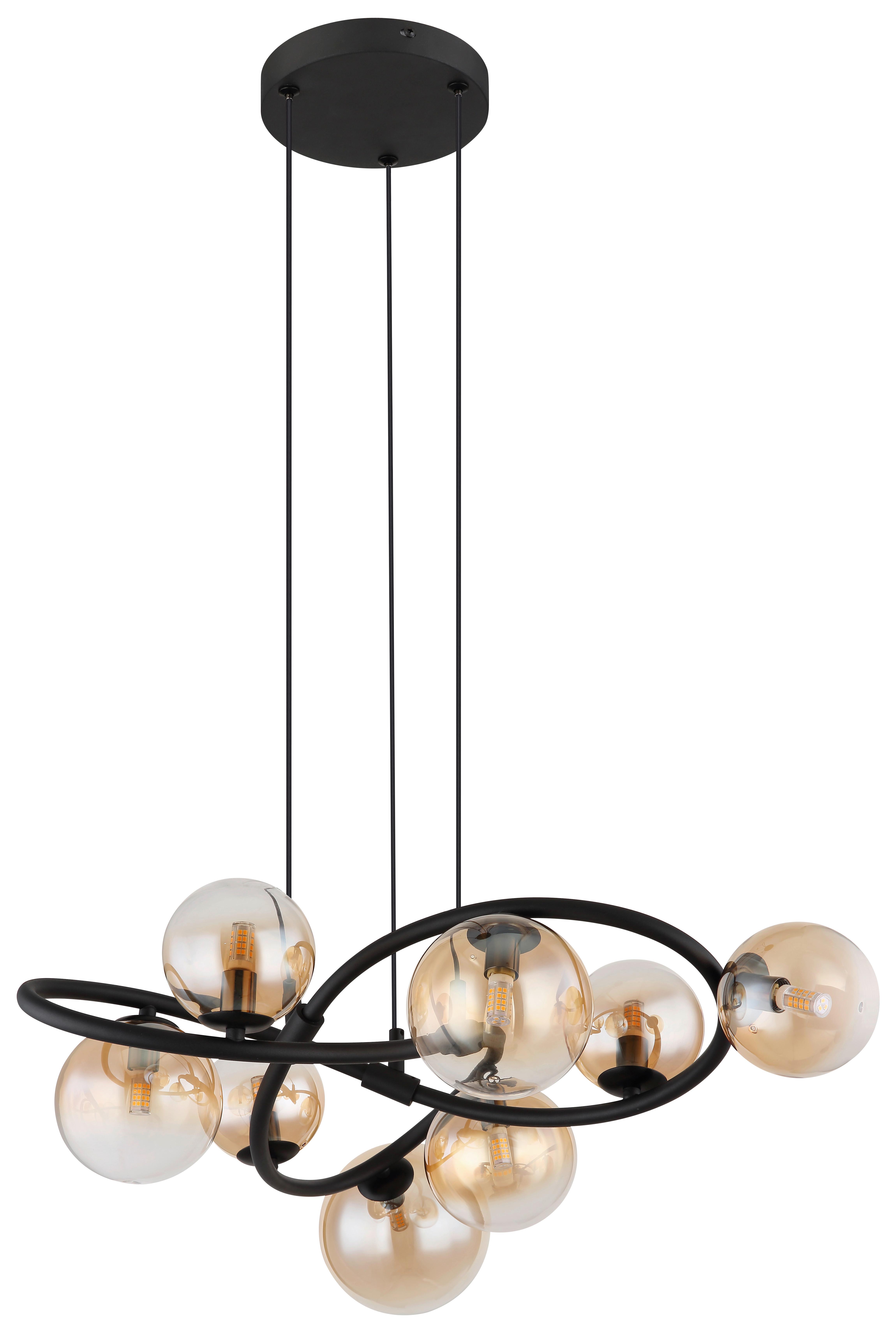 Hängeleuchte 56141-8h - Klar/Schwarz, Design, Glas/Metall (65/120cm) - Globo
