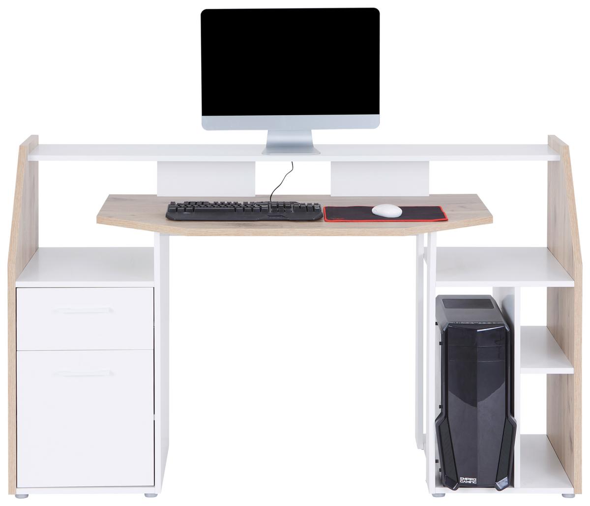 Gamingtisch Alex - Eichefarben/Weiß, KONVENTIONELL, Holzwerkstoff/Kunststoff (160/95/67cm)