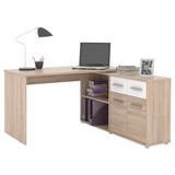 Eckschreibtisch mit Stauraum B 138cm H 74,6cm Raf 12, Eiche - Eichefarben/Weiß, MODERN, Holzwerkstoff (138/74.6/142.4cm)
