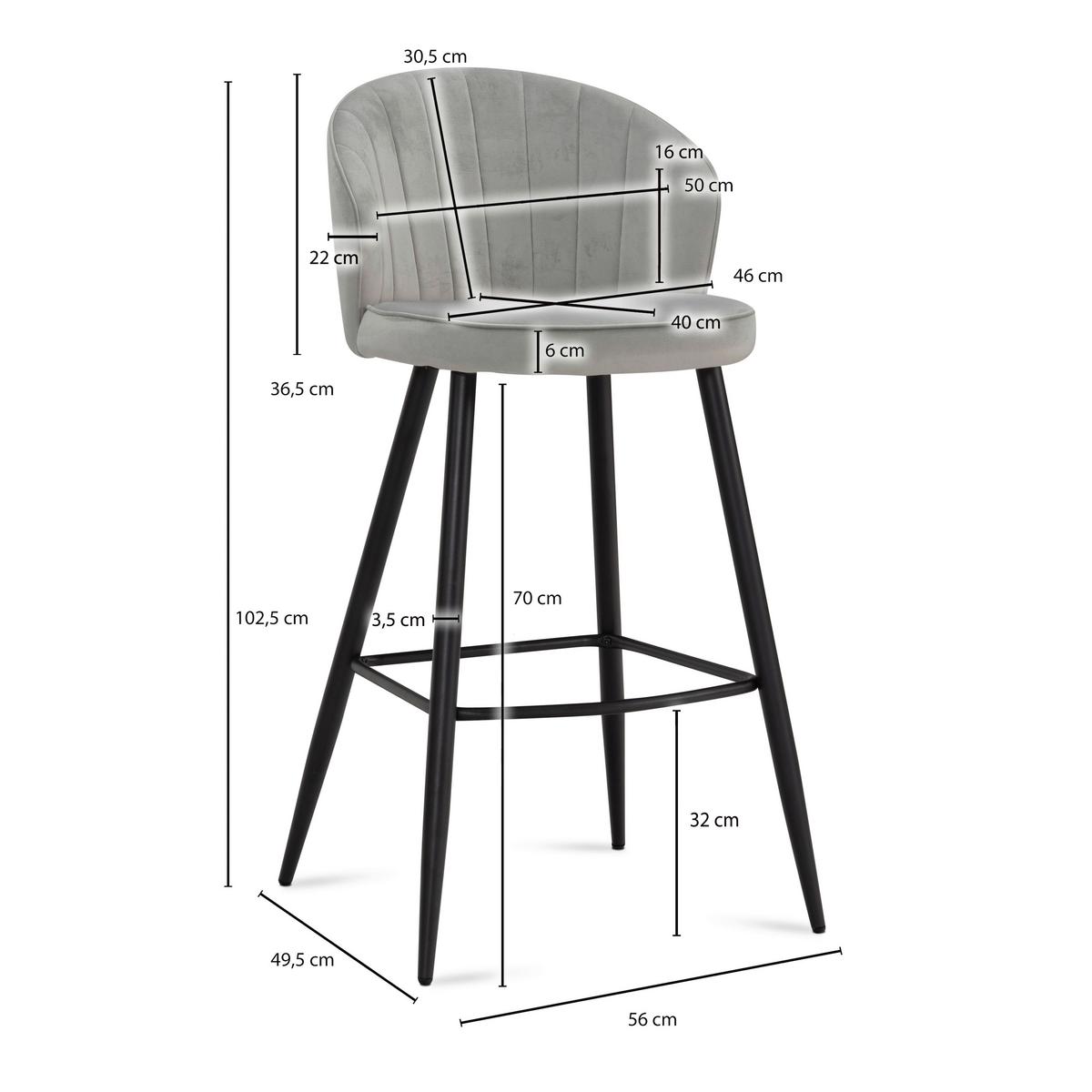 Barhocker-set Grau B: 56 Cm - Schwarz/Grau, Design, Textil/Metall (56/102,5/52,5cm) - MID.YOU
