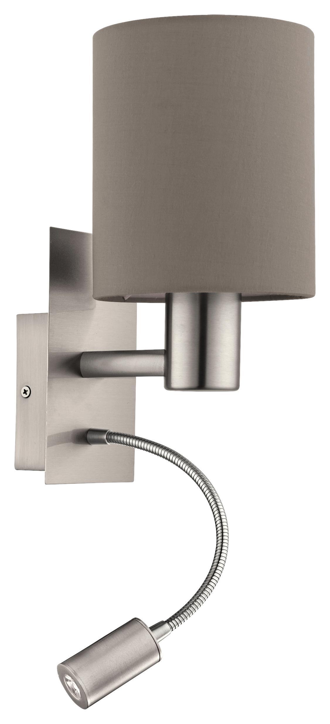 Wandleuchte Pasteri - Taupe/Nickelfarben, MODERN, Textil/Metall (15/38cm)