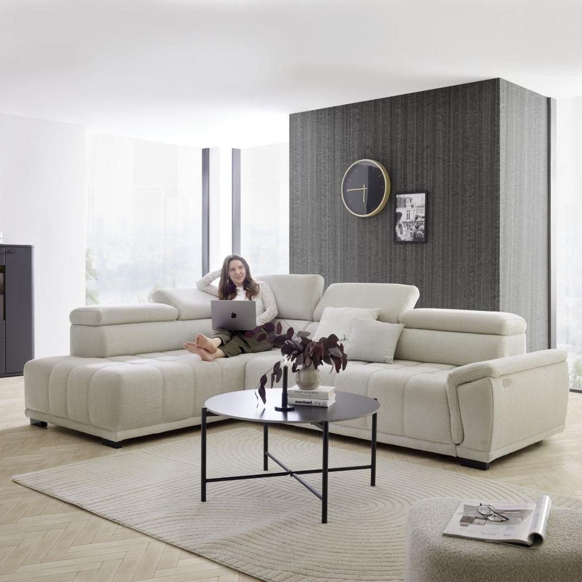 Rohová sedačka GRINALDI, ľavá, šedobílá - černá/šedobílá, Moderní, textil/plast (206/283cm) - Premium Living