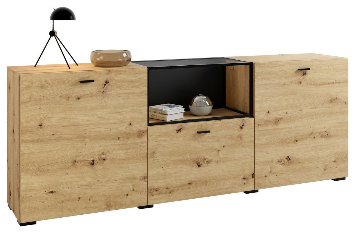 Sideboard Frame Eiche Artisan/Schwarz B: 200cm - Schwarz/Eiche Artisan, Design, Holzwerkstoff (200/75,5/37,5cm) - MID.YOU