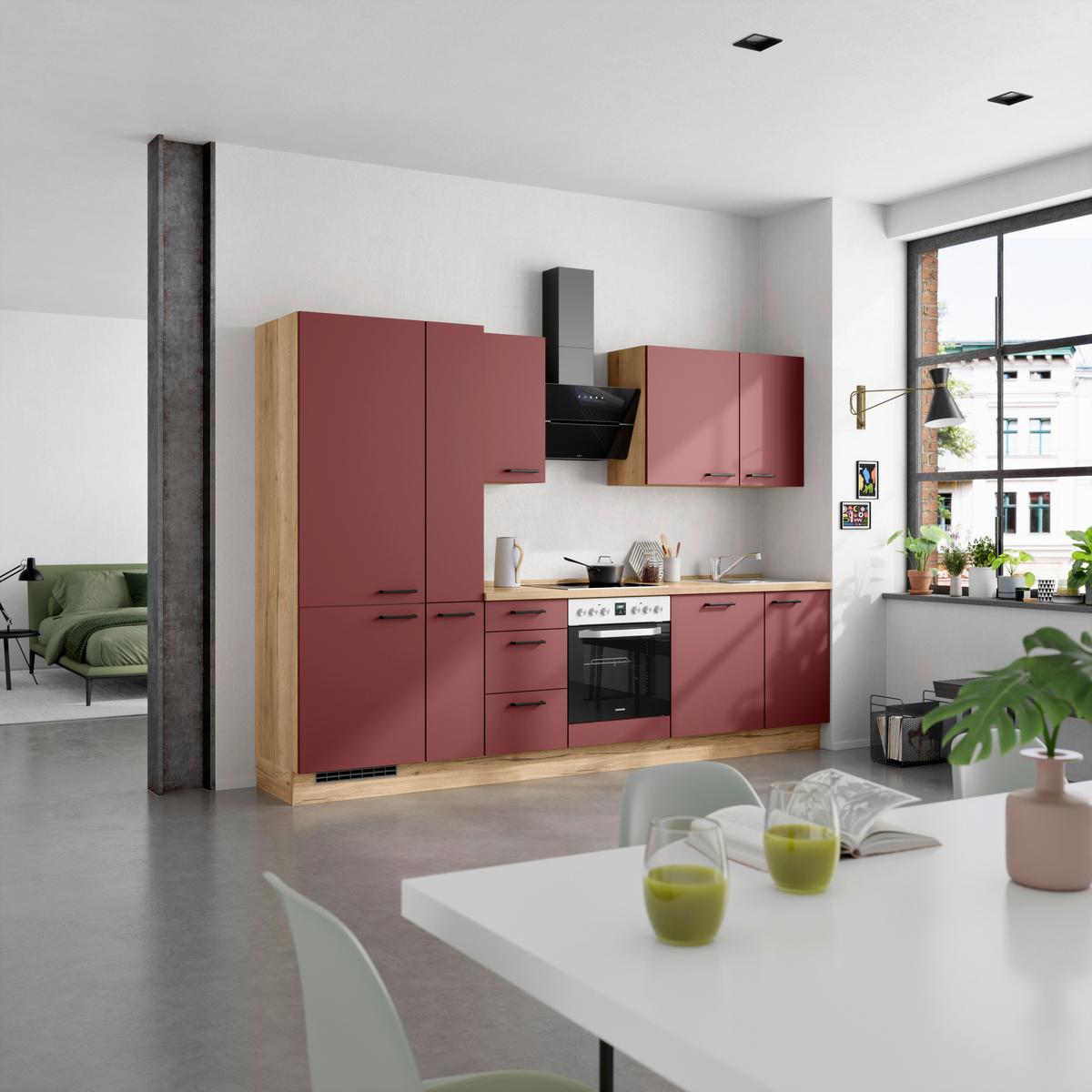 Küchenleerblock Easytouch High-Line, H7 Links - Eichefarben/Rot, MODERN, Holzwerkstoff (300cm) - Nobilia