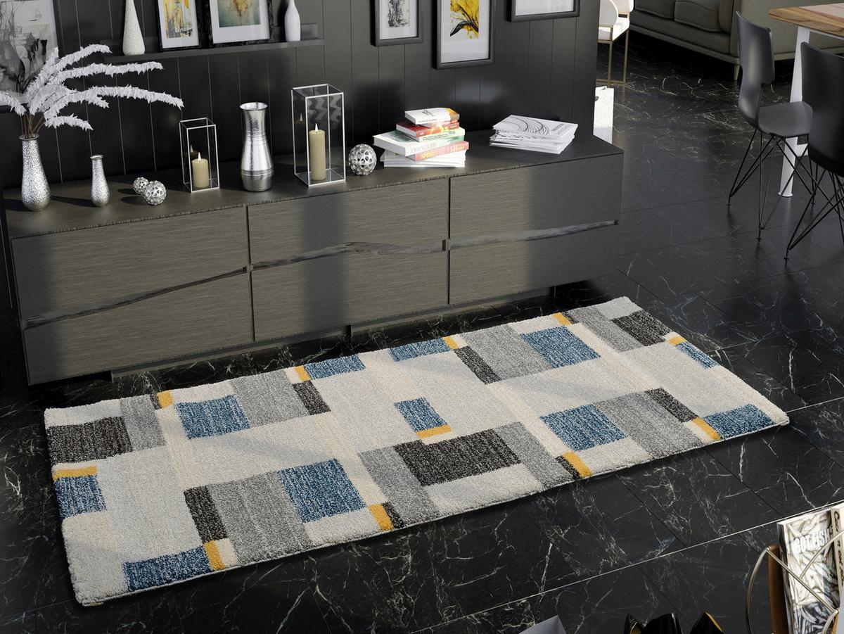 Teppich Läufer Blau/Gelb/Grau Palazzo Bloc 80x300 cm - Blau/Gelb, LIFESTYLE, Textil (80/300cm) - Novel