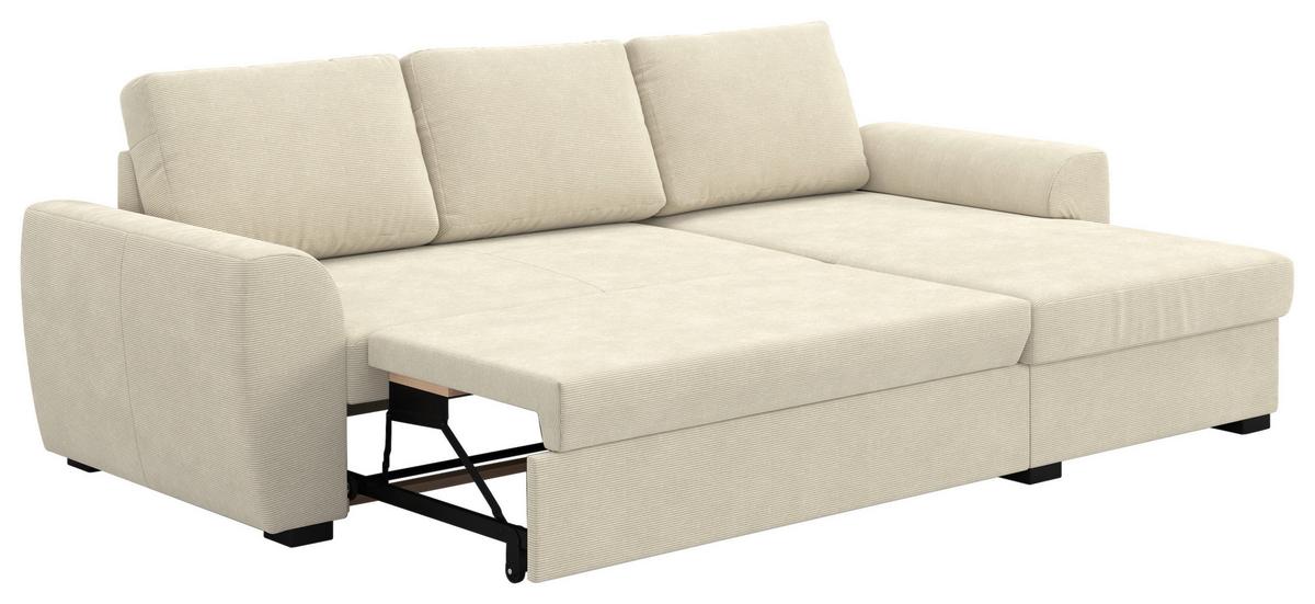Ecksofa mit Bettfunktion Cord beige, B: 253cm - Beige/Schwarz, Trend, Textil (253/154cm) - MID.YOU