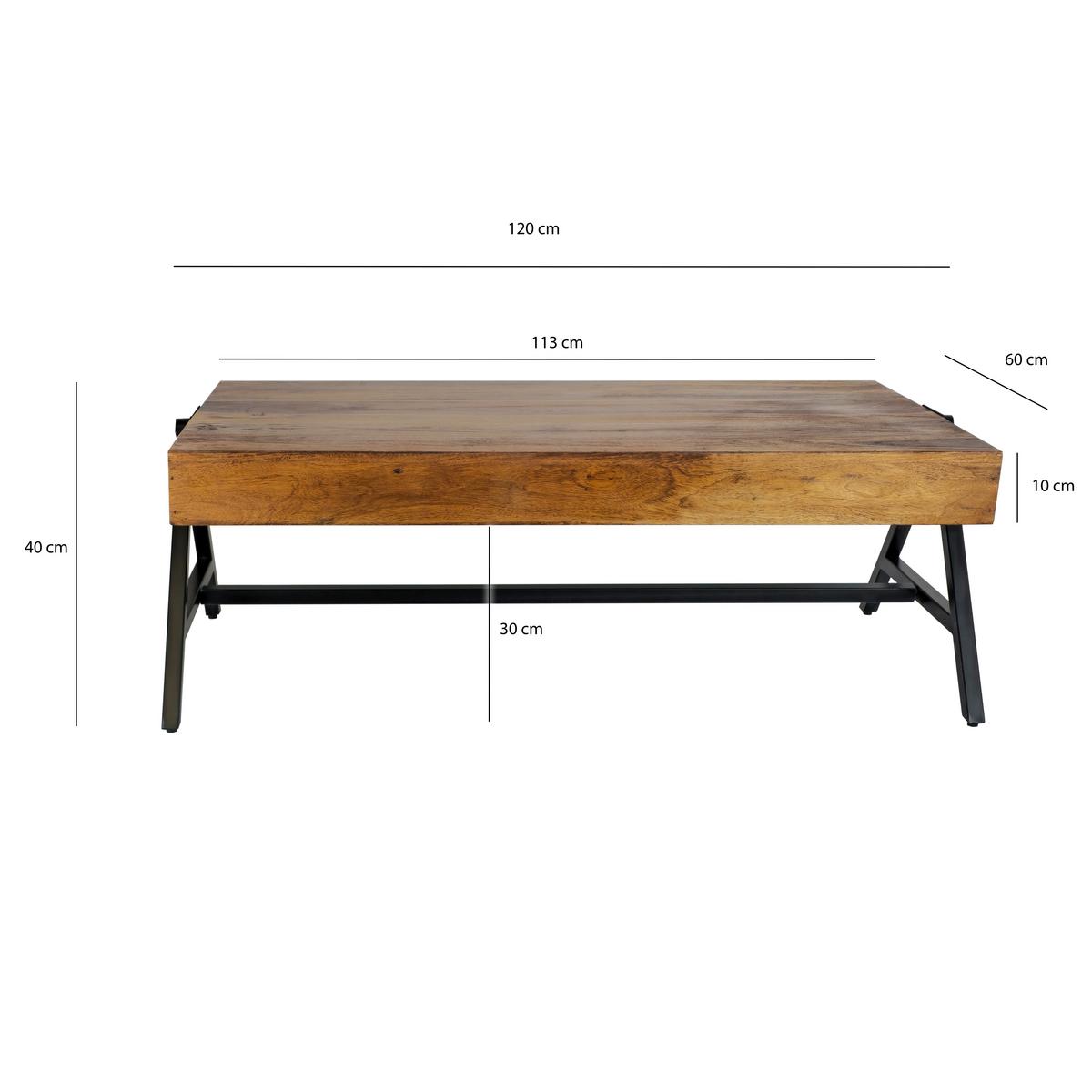 COUCHTISCH Braun L: 120cm - Schwarz/Braun, Design, Holz/Metall (120/60/40cm) - MID.YOU
