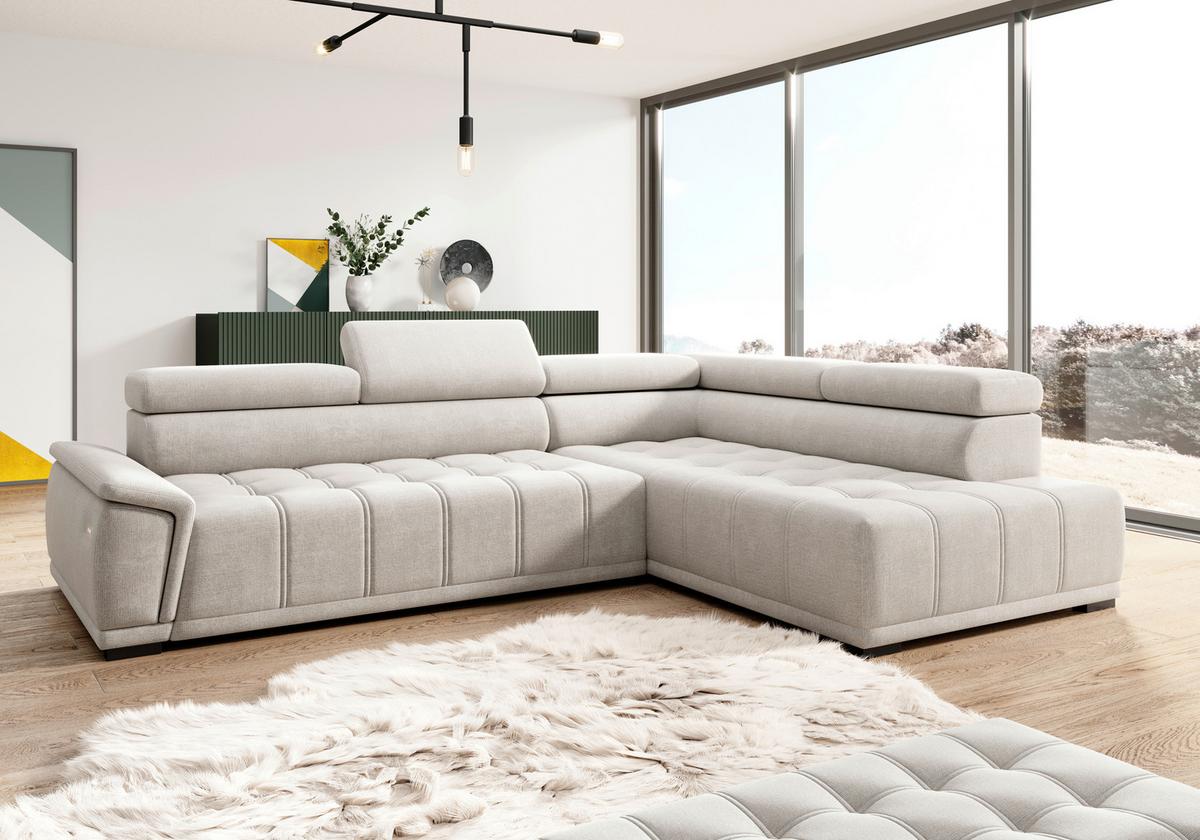 Rohová sedačka GRINALDI, pravá, sivobiela - čierna/sivobiela, Modern, textil/plast (283/106cm) - Premium Living