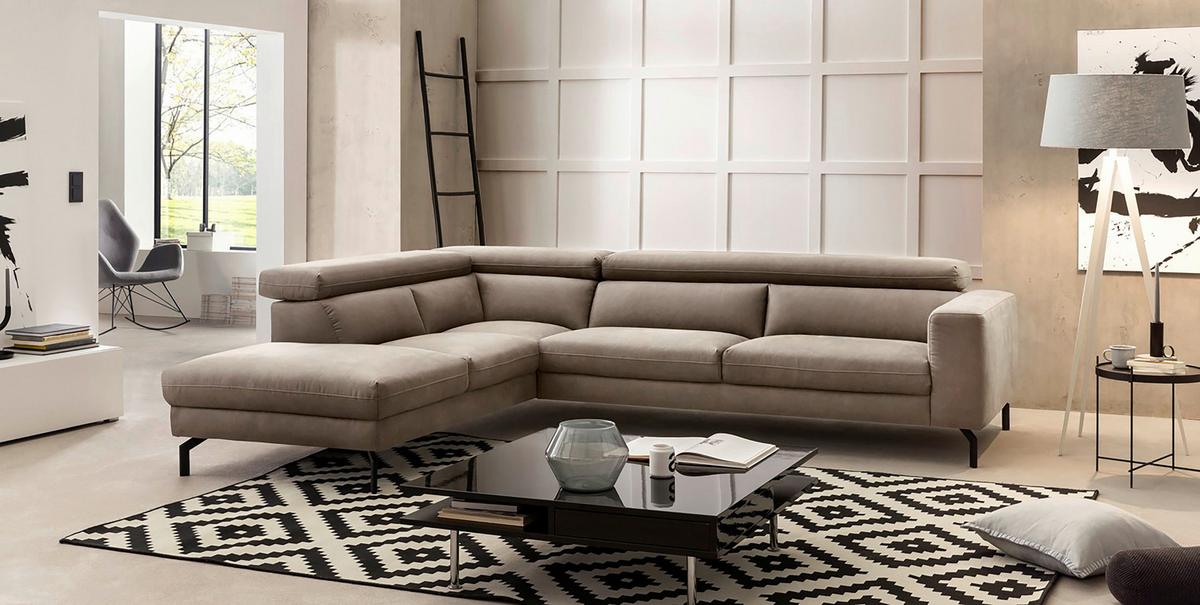 Ecksofa California - Beige/Schwarz, MODERN, Textil (233/305cm) - Trendmanufaktur
