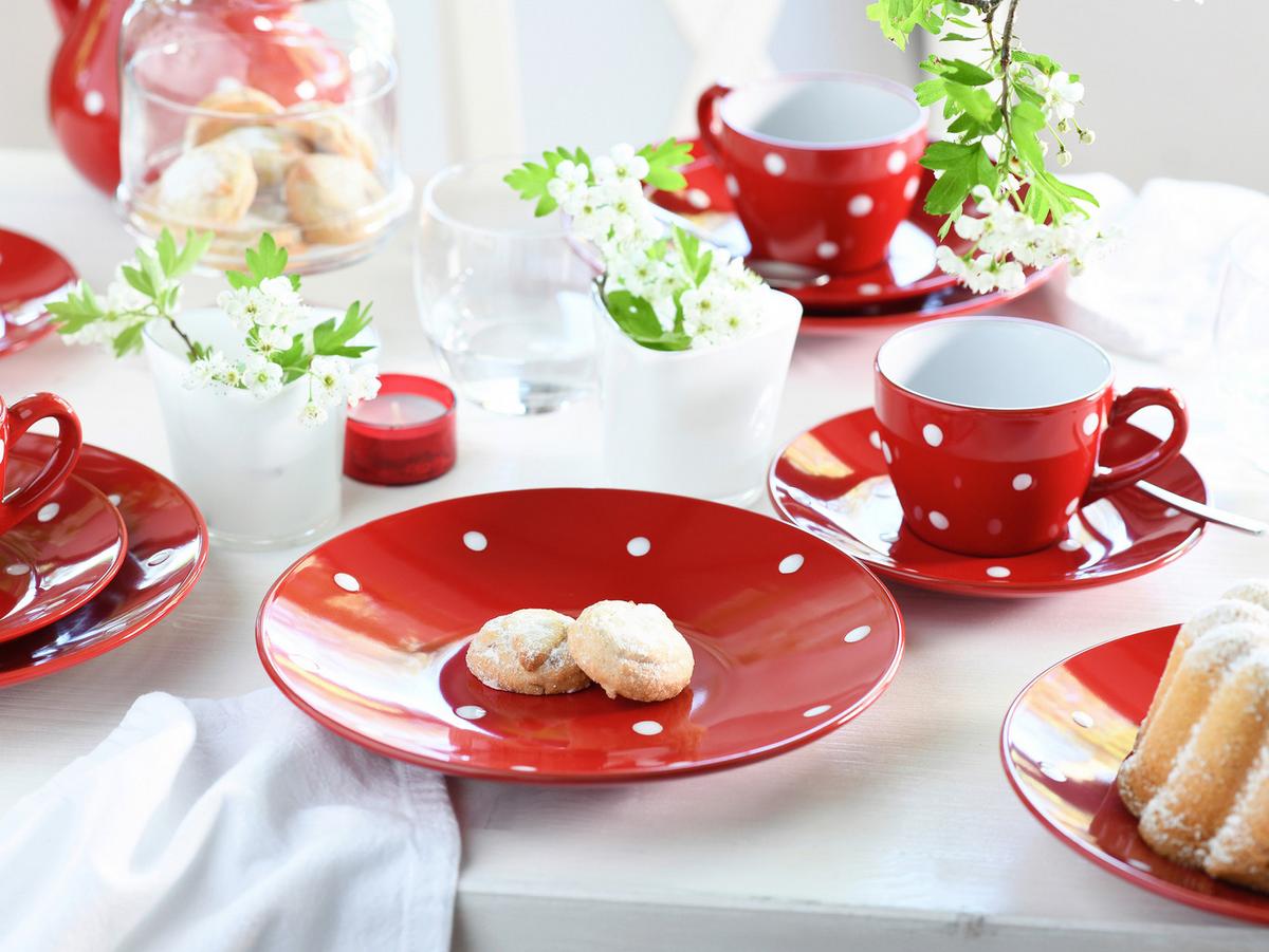Kaffeeservice Polka Dots Rot/weiß, 6 Pers., 18-Teilig - Rot/Weiß, Basics, Keramik - Creatable