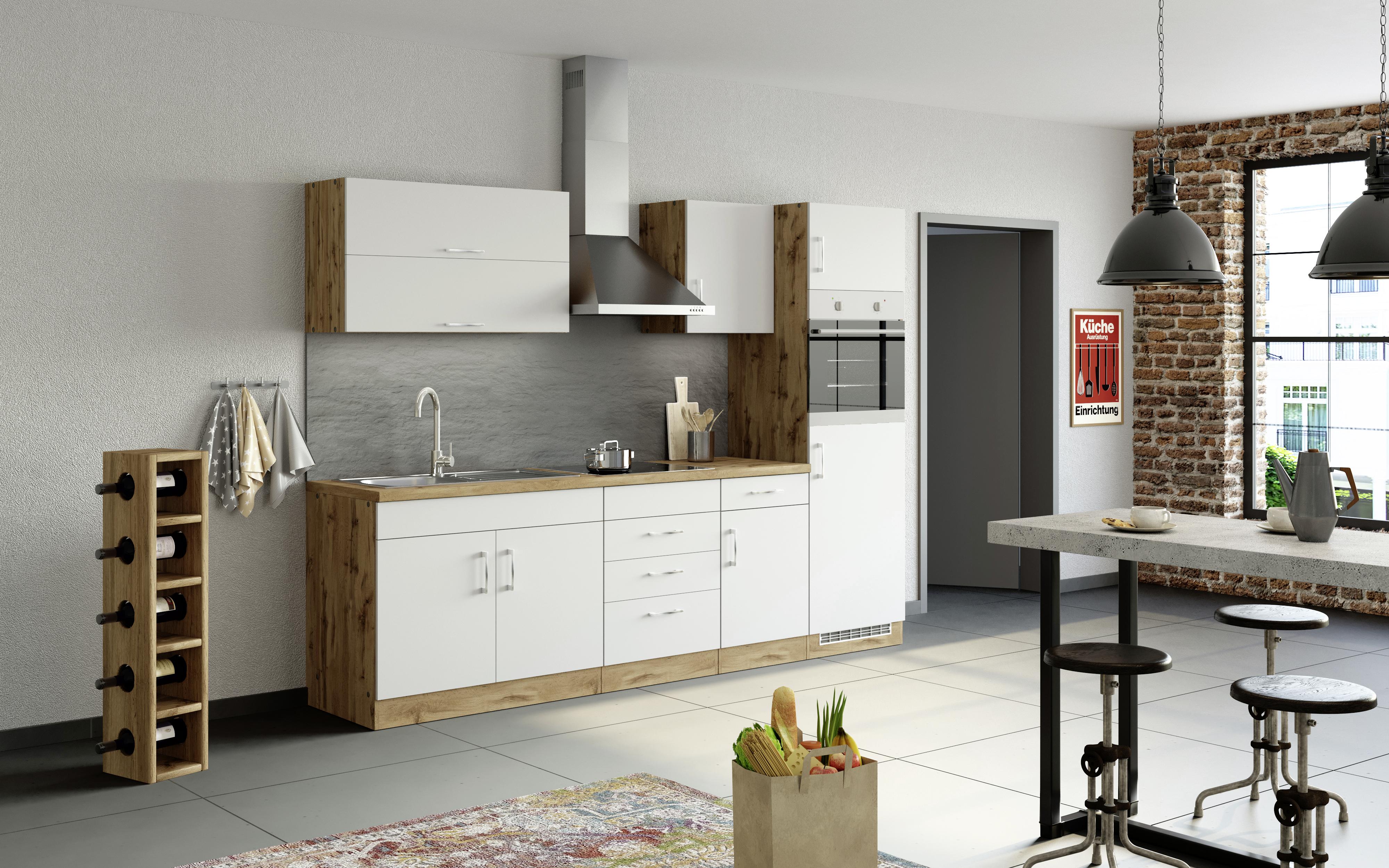 Küchenzeile ohne Geräte mit weißen Fronten