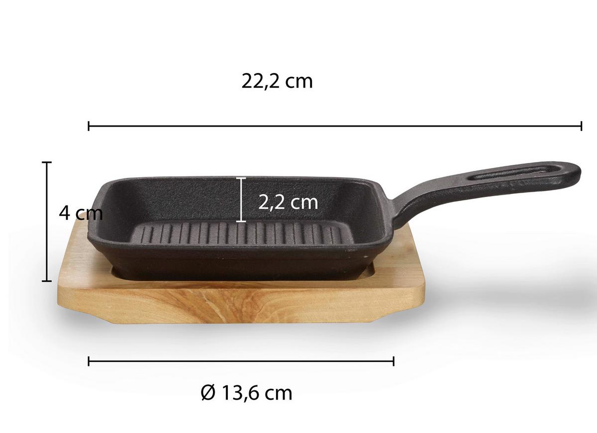 Servierpfanne Schwarz, L/b/h:22,2x13,6x2,2cm - Schwarz, Basics, Metall (22,2/13,6/2,2cm) - Echtwerk