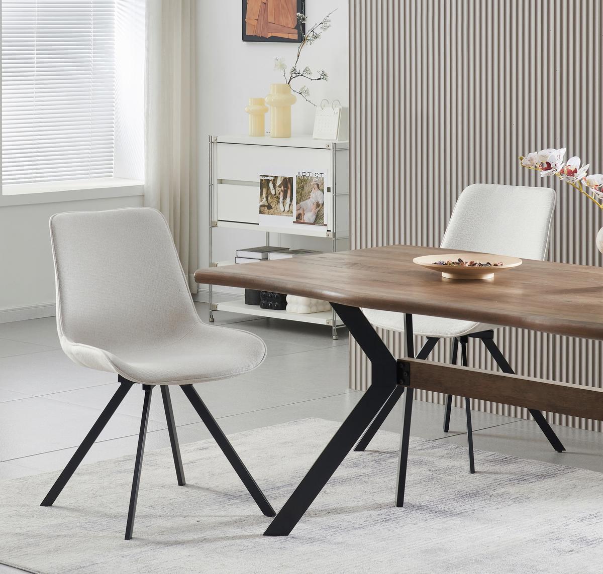 Stuhl-Set Emilia Creme B: 52 cm - Creme/Schwarz, MODERN, Textil/Metall (52/85/61cm) - MID.YOU