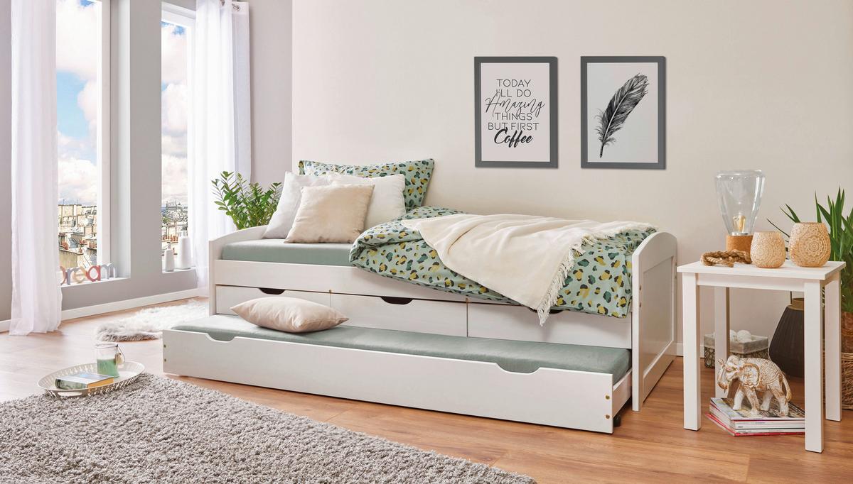 Ausziehbett Mit Lattenrost Massiv 90x190 Cm Ulli Weiß - Weiß/Braun, MODERN, Holz/Holzwerkstoff (90/190cm) - MID.YOU