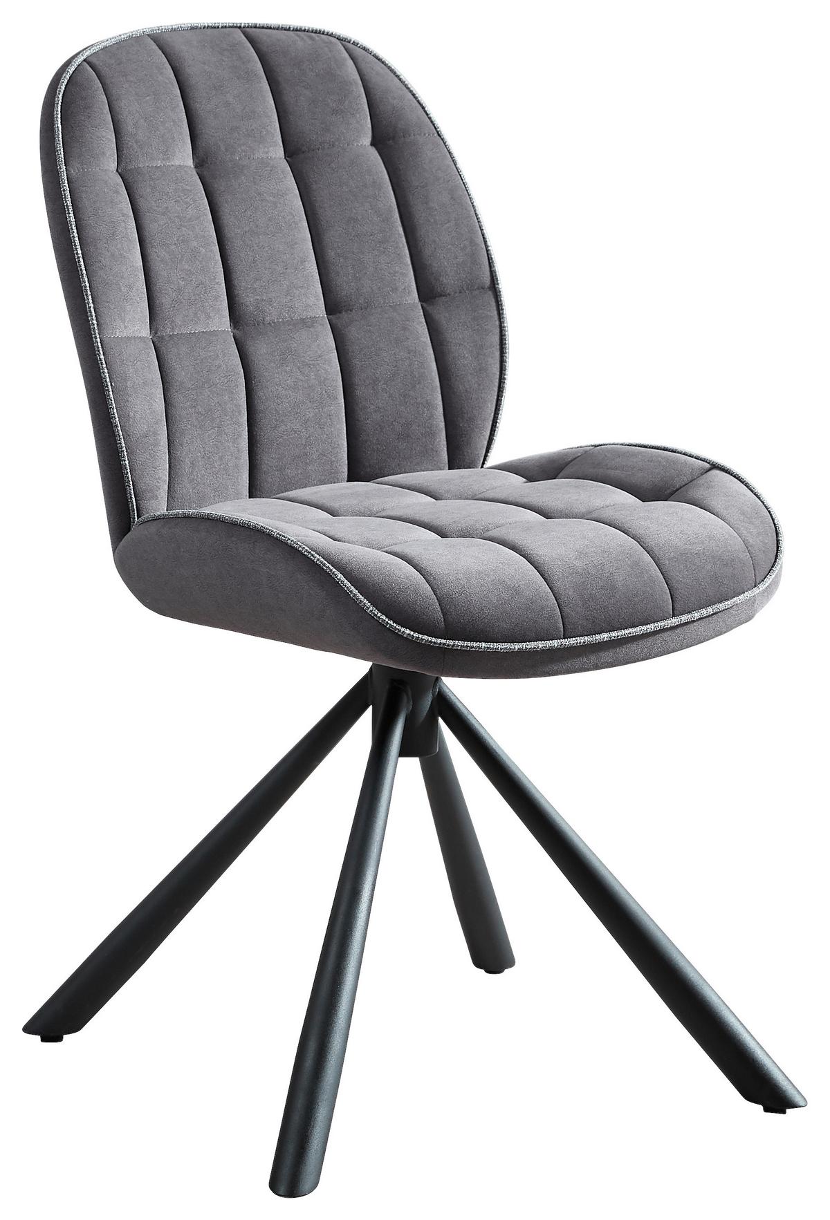 Stuhl Solo Drehbar Samt Grau, B: 47,5cm - Dunkelgrau/Schwarz, KONVENTIONELL, Holz/Textil (47,5/62/85,5cm) - Livetastic