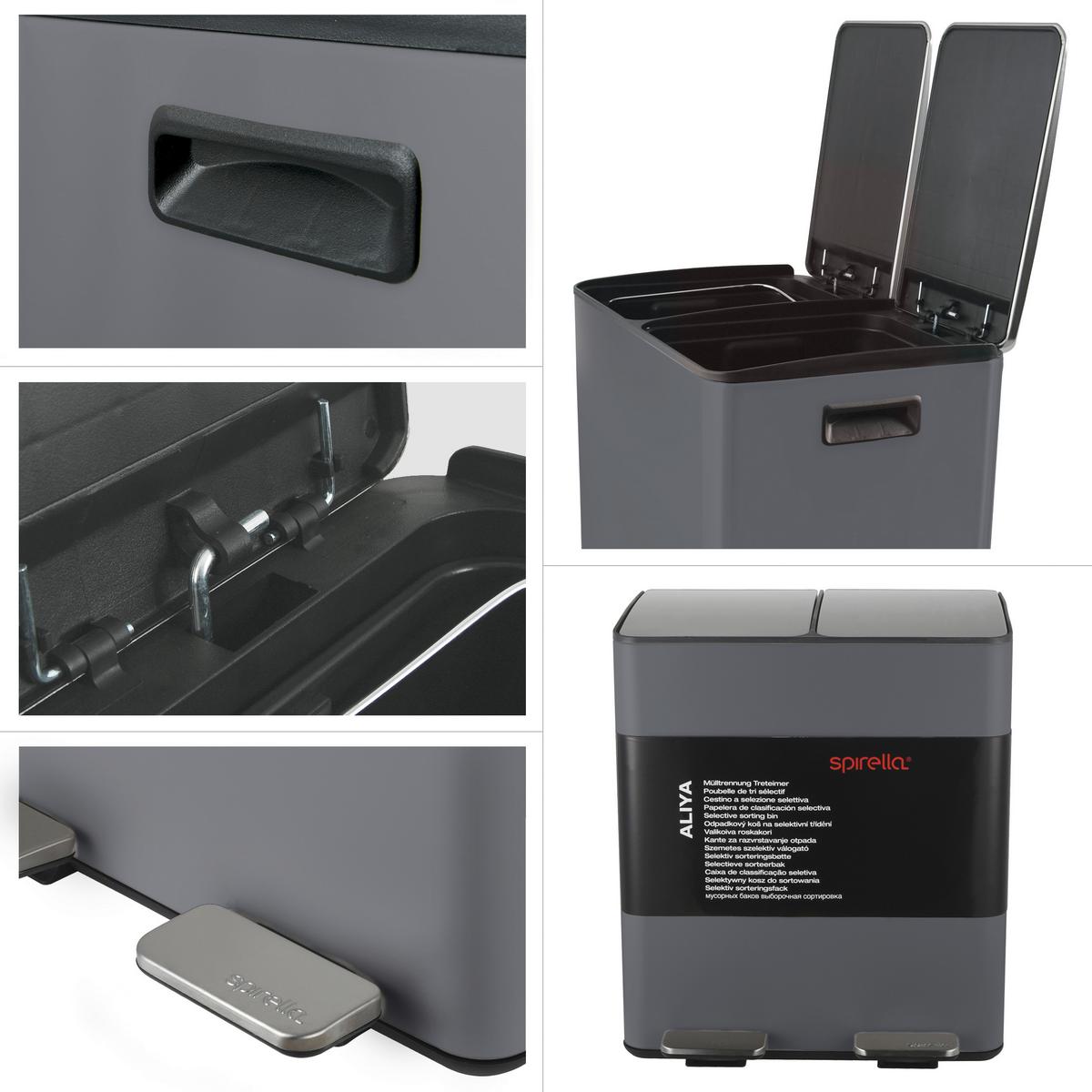 Treteimer Aliya 40l Dunkelgrau Metall LxBxH: 45x30x51 cm - Dunkelgrau/Schwarz, Basics, Kunststoff/Metall (45/30/51cm) - Spirella