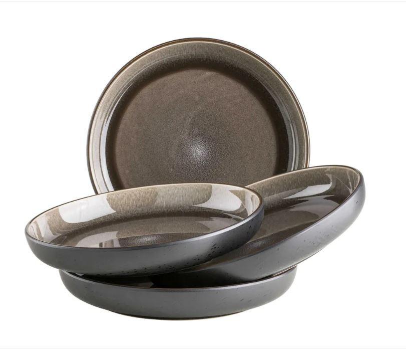 Tellerset Niara Steinzeug 4-Tlg. Rund D: 24 Cm - Schwarz/Braun, Basics, Keramik - Mäser