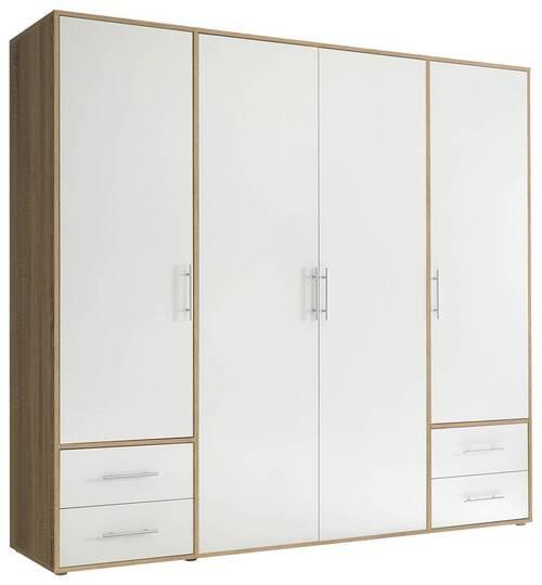 Drehtürenschrank mit Laden 206 cm Valencia Weiß - Weiß/Sonoma Eiche, MODERN, Holzwerkstoff (206/195/60cm) - MID.YOU