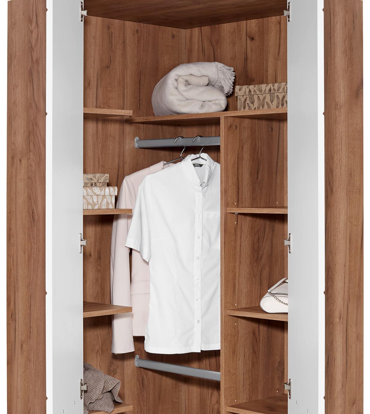 Sarok Ruhásszekrény Avensis New - tölgyfa színű/fehér, Konventionell, faalapú anyag (86,5/205,7/86,5cm) - Luca Bessoni