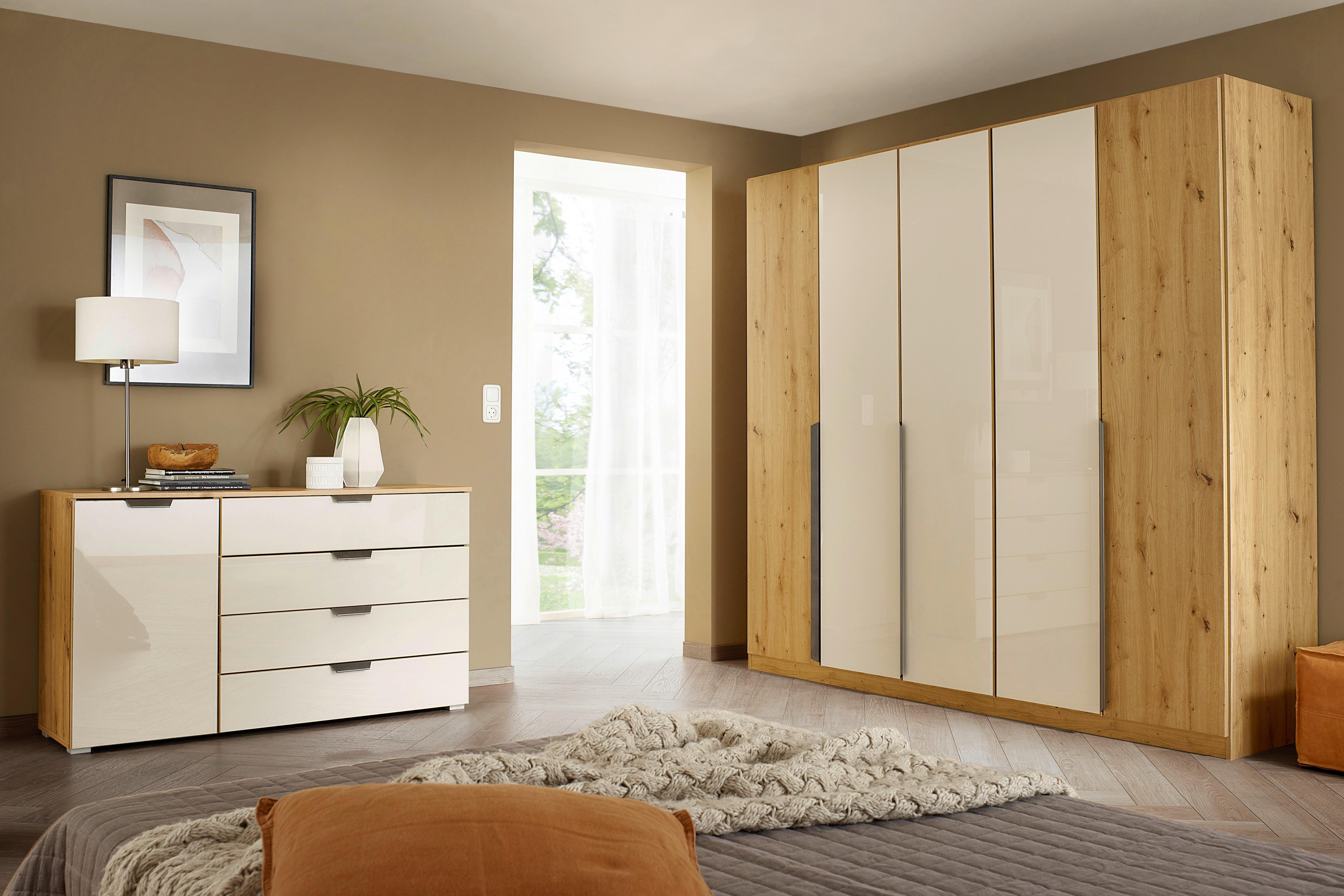 Drehtürenschrank Artemis 225cm Champagnerfarben/Eiche Dekor - Champagner/Eiche Artisan, MODERN, Glas/Holzwerkstoff (225/210/54cm) - Rauch Möbel