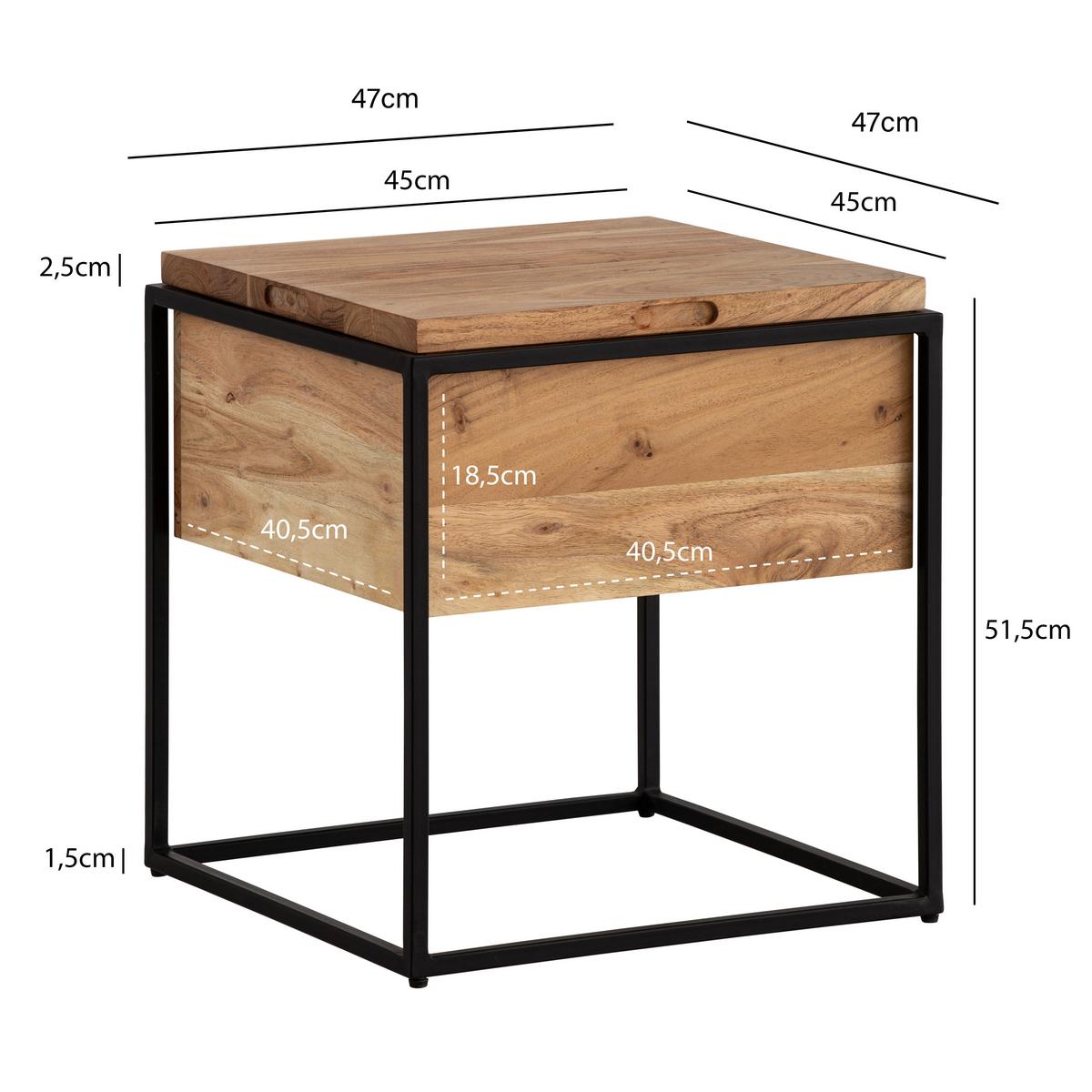 Beistelltisch Akaziefarben L: 47 cm - Schwarz/Akaziefarben, Design, Holz/Metall (47/47/51,5cm) - Livetastic