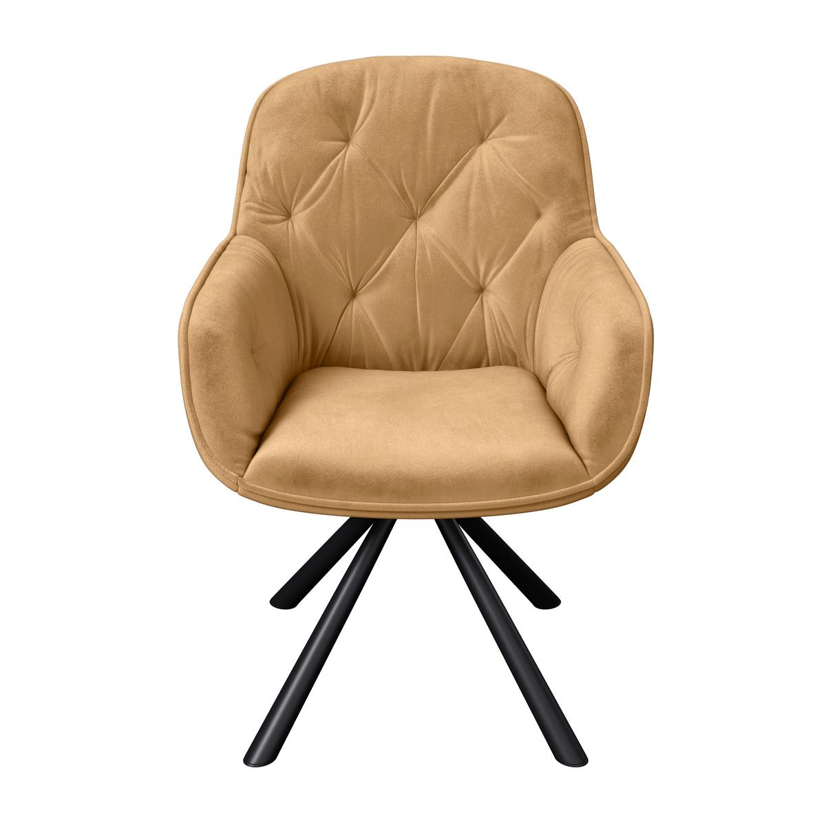 Armlehnstuhl Silvi Samt Braun 360° Drehbar - Schwarz/Braun, KONVENTIONELL, Textil/Metall (62/85/62cm)