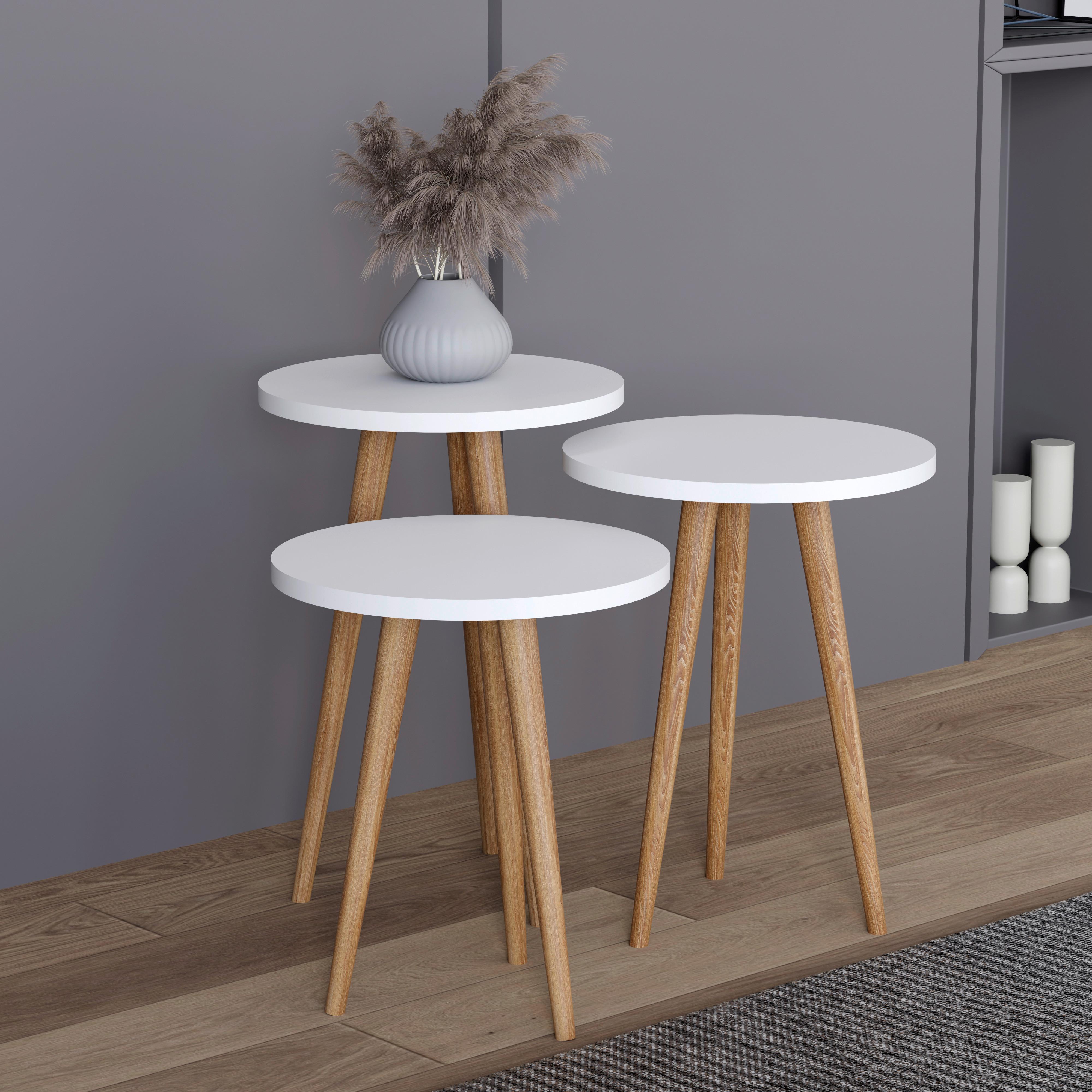 Beistelltischset Barilo Weiß, Honigeiche Dekor 3--teilig - Honigeiche/Weiß, Design, Holzwerkstoff (34/34/42-47-52cm) - MID.YOU