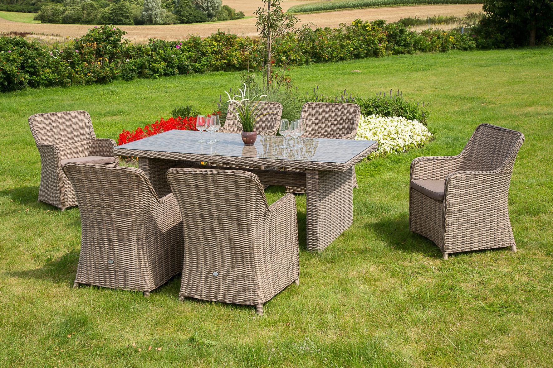 Gartentisch Riviera Kunststoff/Metall/Glas L 200cm - Naturfarben, MODERN, Glas/Kunststoff (200/100/78cm) - Gardenson