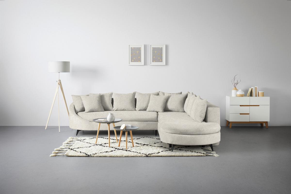 Rohová sedačka AXEL, pravá, béžová tkanina - černá/béžová, Moderní, kov/textil (291/250cm) - Mömax
