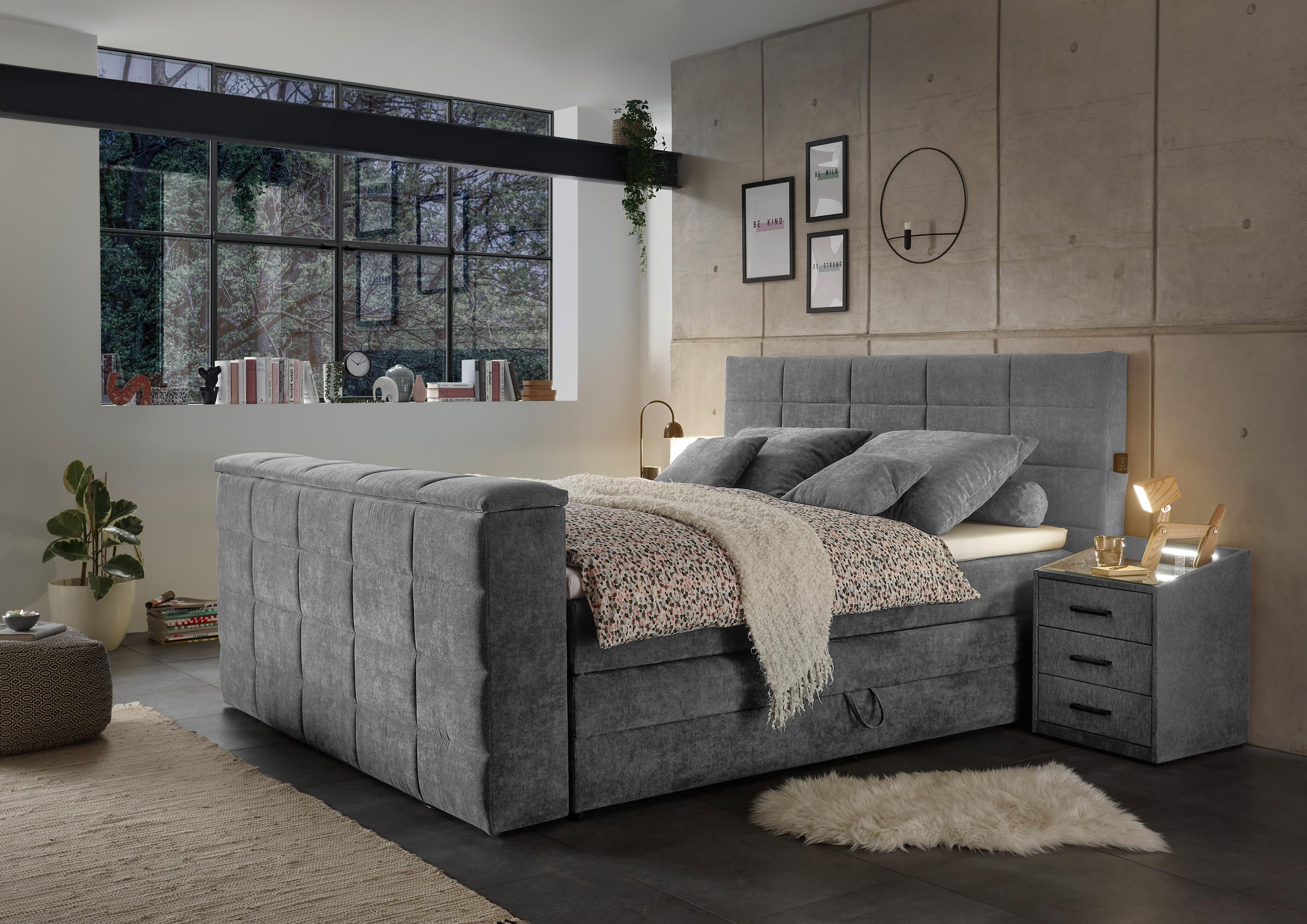 Boxspringbett mit Bettkasten 180x200 cm Denver - Dunkelgrau, KONVENTIONELL, Textil (180/200cm) - Carryhome