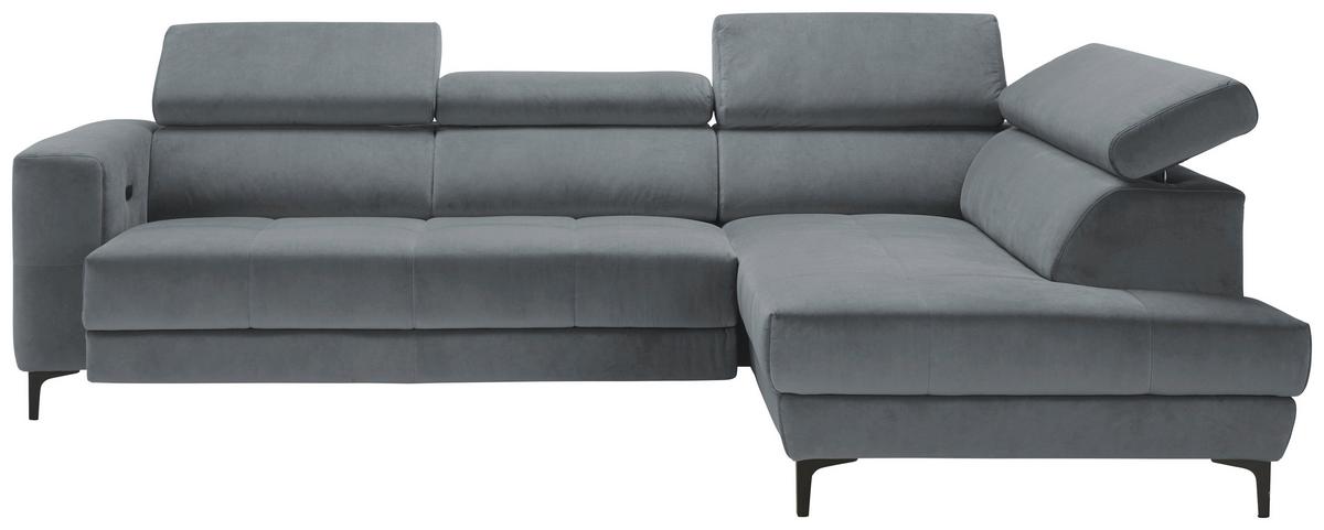 Rohová sedačka EMMA, pravá, modrosivá,op.hl.,USB,el.výsuv - čierna/modrosivá, Modern, textil (301/210cm) - Premium Living
