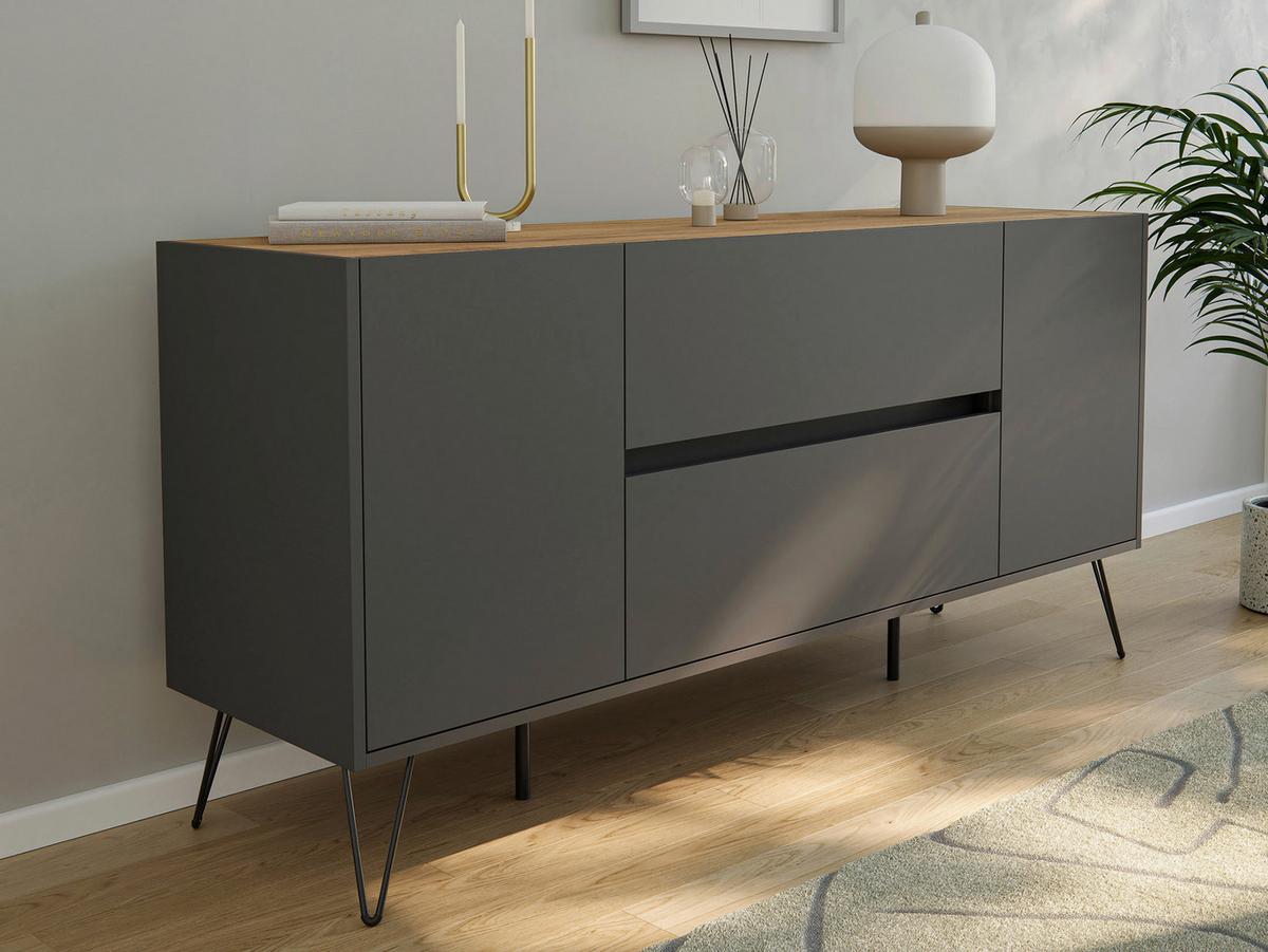 Sideboard Posseik Industrial Graphitfarben/Eiche B: 155 cm - Eichefarben/Schwarz, Design, Holzwerkstoff (155/75,8/42cm) - MID.YOU