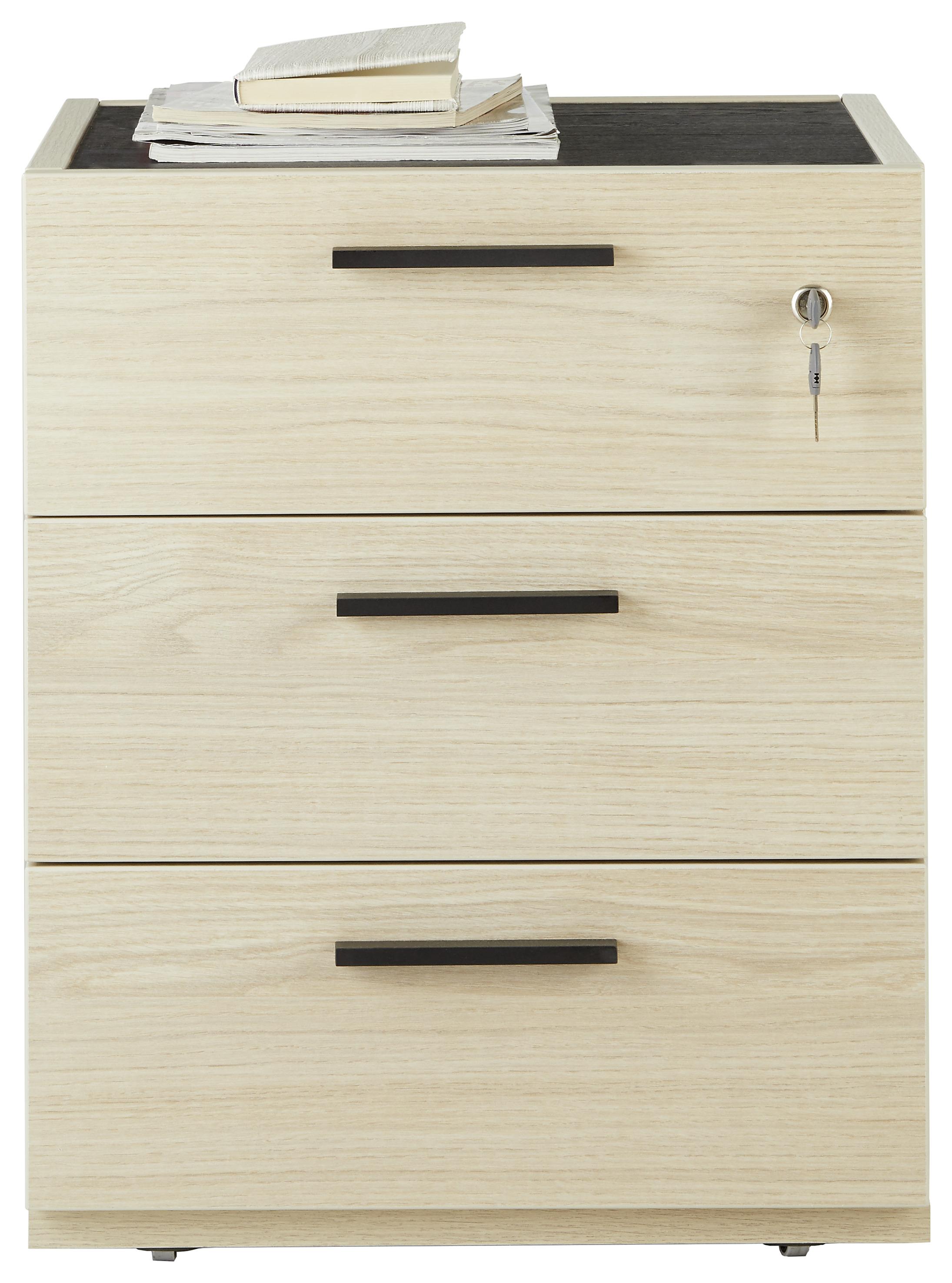 Kontejner Na Kolečkách Ve Farbě Dubu - černá/barvy dubu, Moderní, kov/kompozitní dřevo (50/61/47cm) - Modern Living