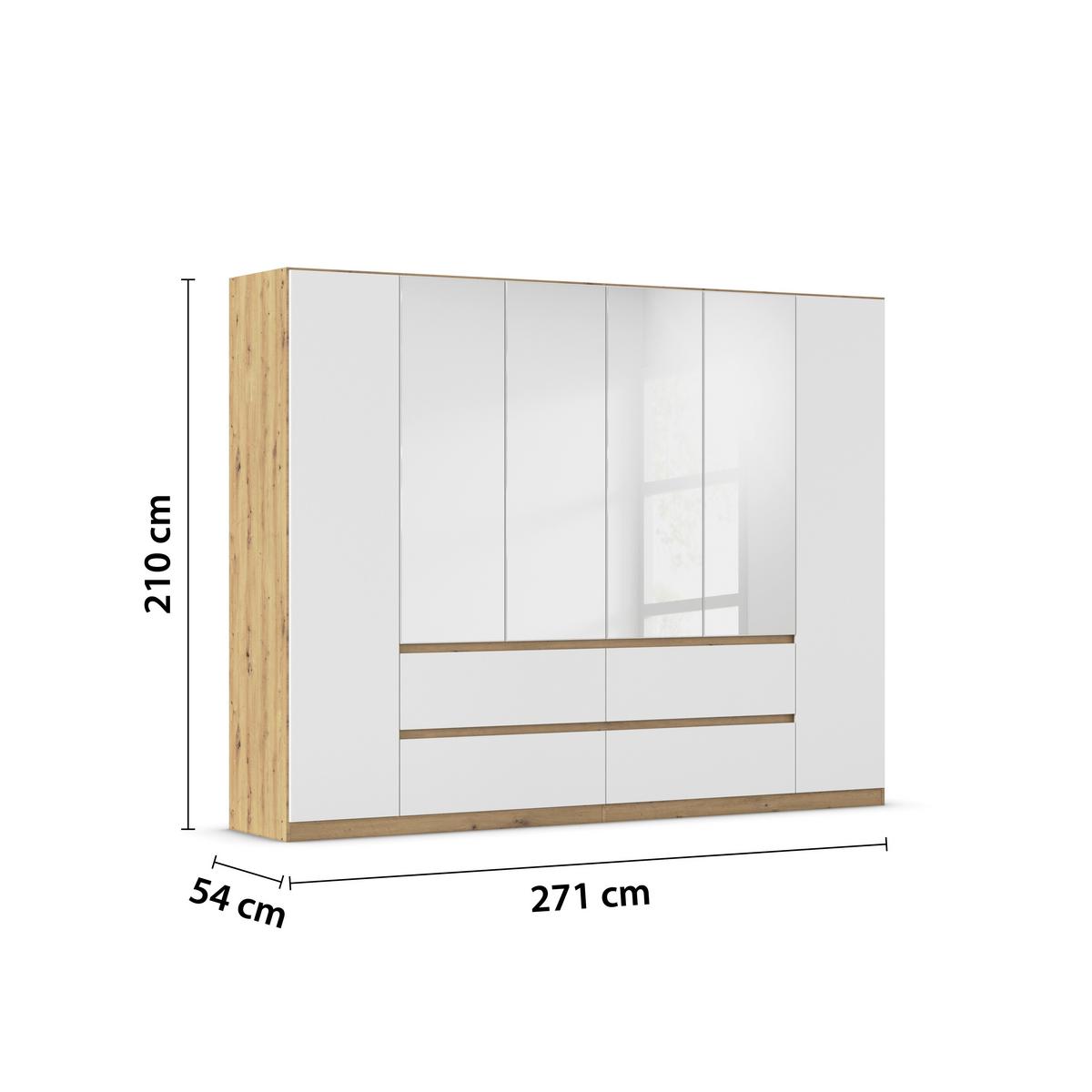 Drehtürenschrank Mainz Eiche Artisan B: 271 cm - Silberfarben/Weiß, Basics, Holzwerkstoff (271/210/54cm) - Rauch Möbel