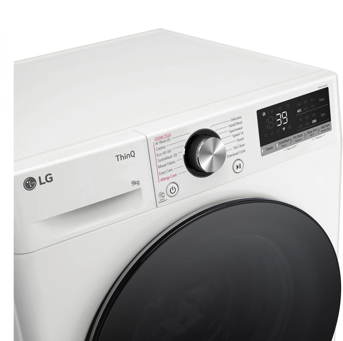 Waschmaschine LG F2v7slim9 9 kg 1160 U/Min ThinQ - Weiß, Basics, Glas/Kunststoff (60/85/47,5cm) - LG
