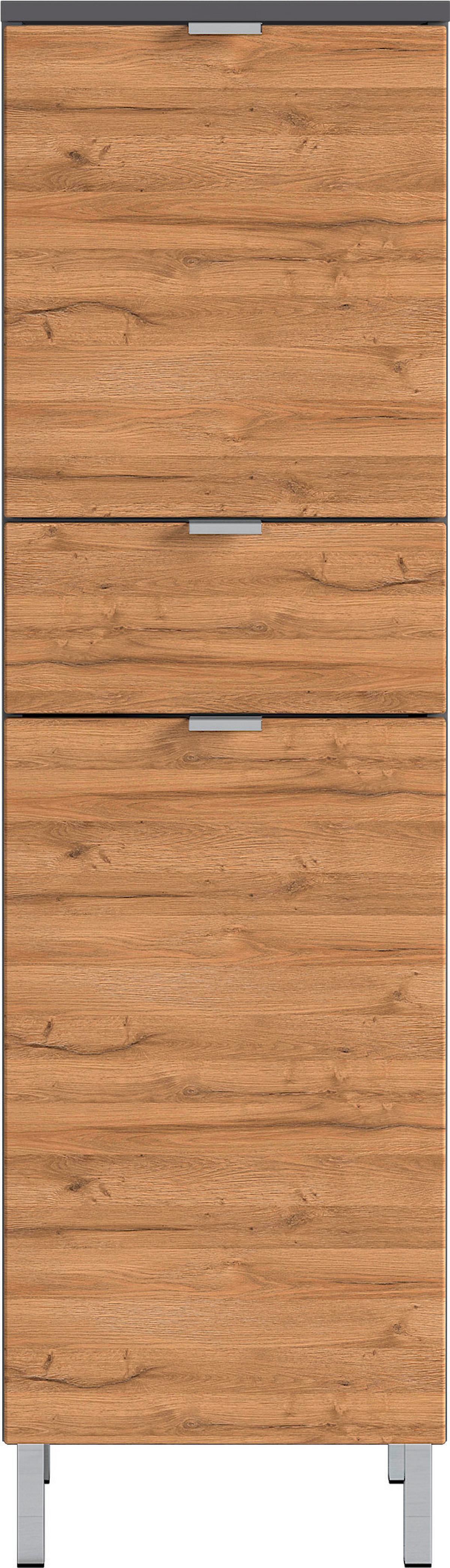 Midischrank Bad BxH 34x120 cm Eiche Dekor/ Graphit - Chromfarben/Eichefarben, KONVENTIONELL, Holzwerkstoff (34/120/34cm) - Germania