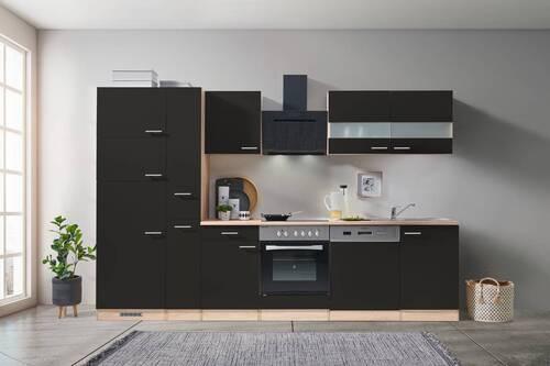 Küchenzeile Economy mit Geräten 310 cm Schwarz/Eiche Dekor - Eichefarben/Schwarz, Basics, Holzwerkstoff (310cm) - Respekta