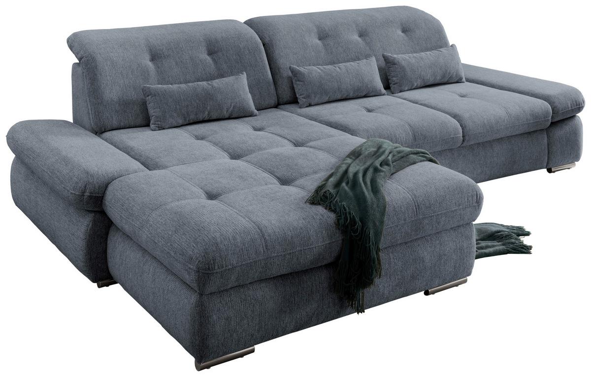 Hellblaues Ecksofa mit Nierenkissen, verstellbaren Kopfteilen und Armlehnen