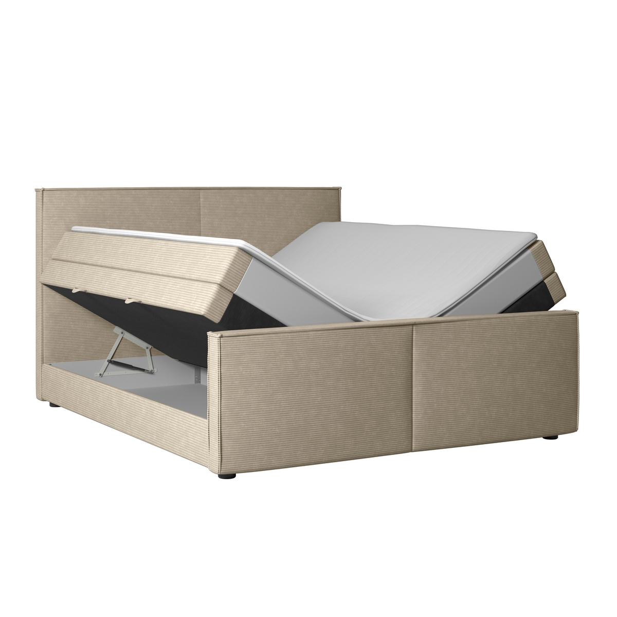 Boxspringbett Mit Bettkasten Algier 180x200 Cm Beige - Beige/Schwarz, MODERN, Karton/Holzwerkstoff (180/200cm) - MID.YOU