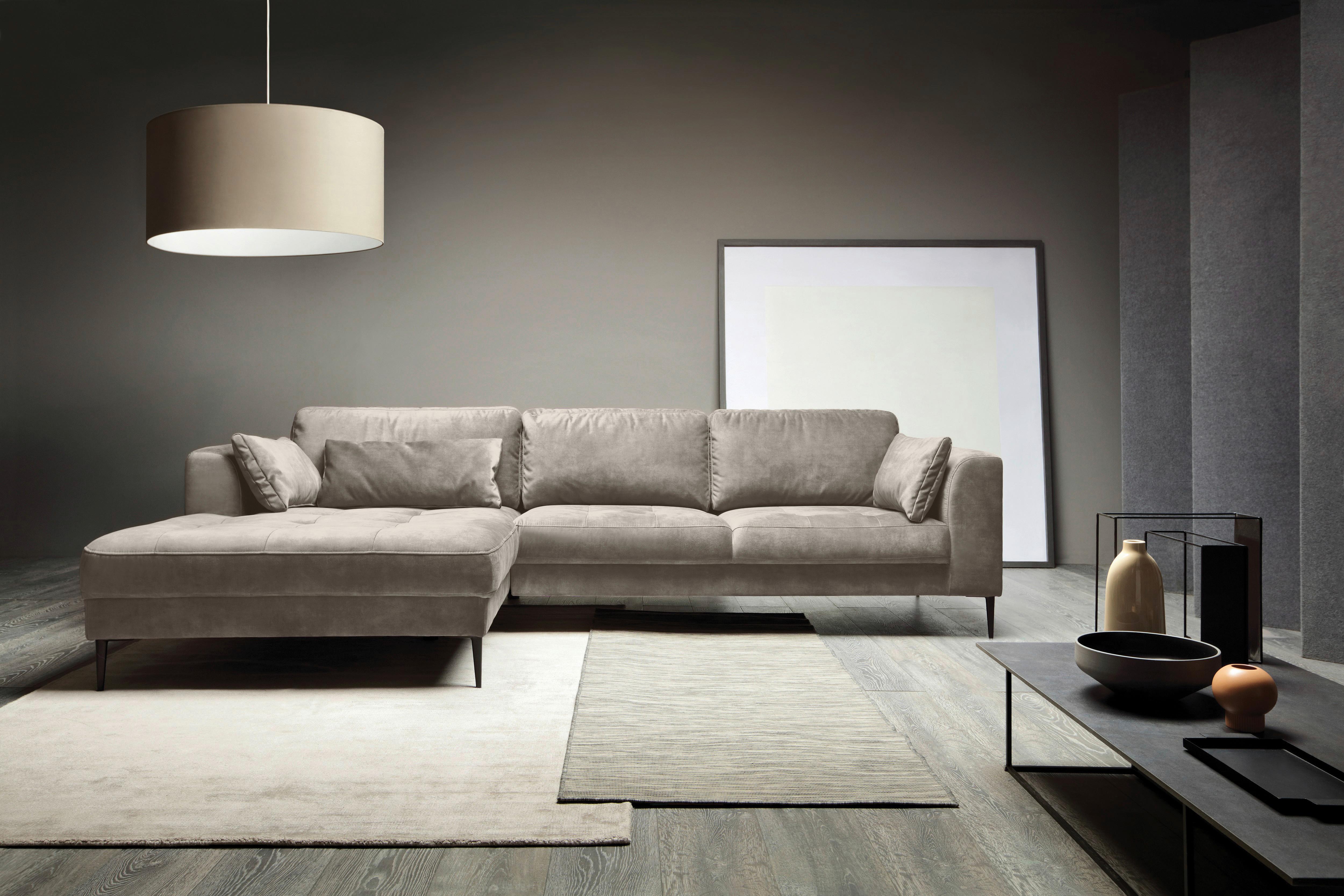 Eckschlafsofa Luzi - Hellgrau/Schwarz, MODERN, Textil (168/280cm) - Trendmanufaktur